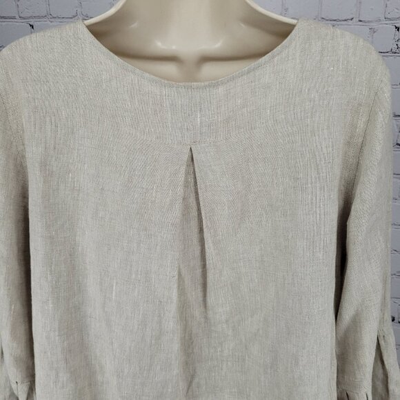 Crown Linen Beige 100% European Linen 3/4 Bell Sleeve Tunic Top Size Small S - Picture 11 of 15